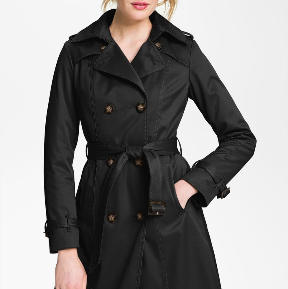 Dawn Levy Black Belted Trench Coat Size Small